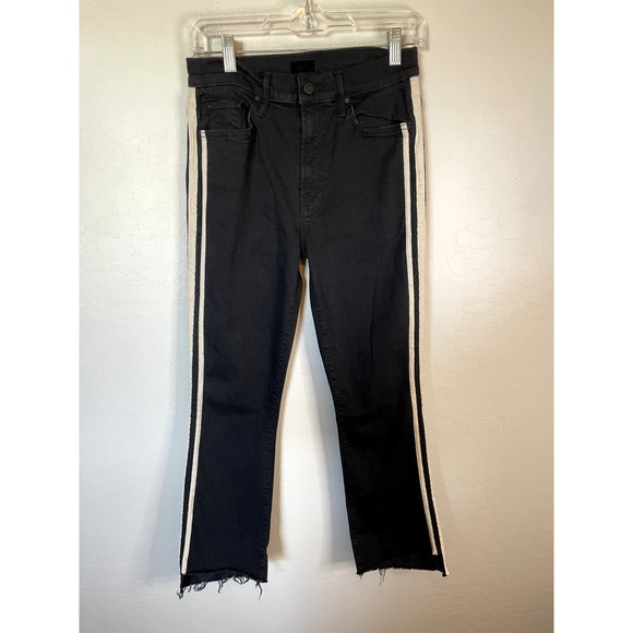 MOTHER Denim - MOTHER Denim | "The Insider Crop Fray" Black Wash with White Tuxedo Stripe Sz 29